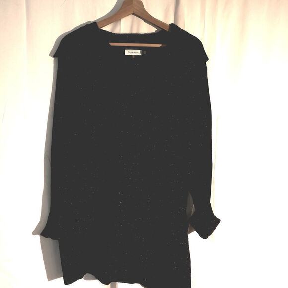 Calvin Klein Black Tunic White dots Pullover Top Asymmetric Hem - Picture 15 of 16